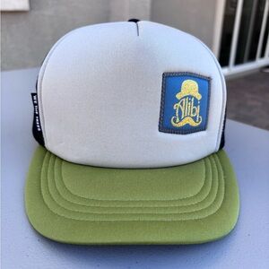Olive Green Trucker Hat, Embroidered Patch “Alibi” — local Tahoe Brewery Merch